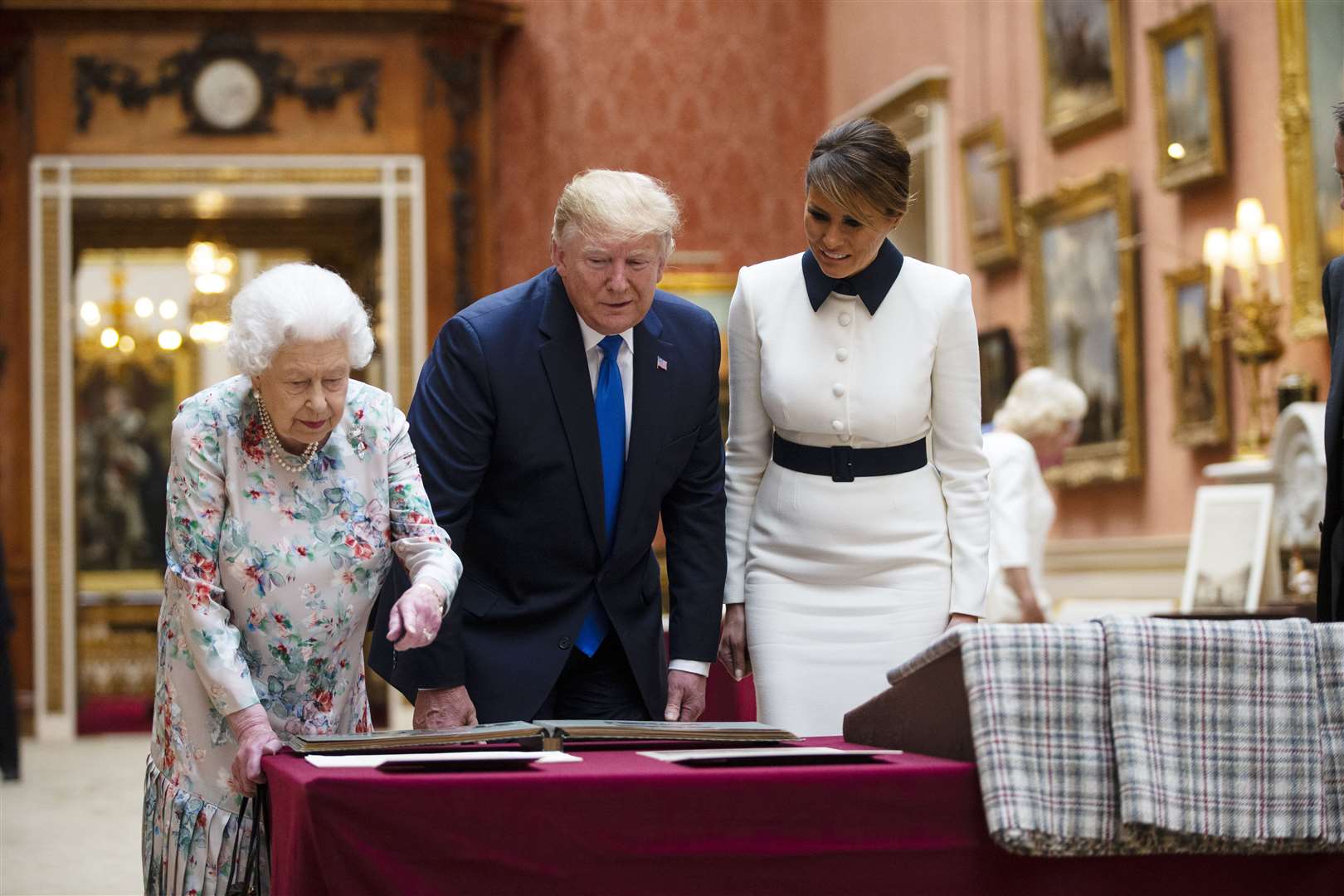 The Queen with US President Donald Trump and First Lady Melania Trump in the gallery in 2019 (Tolga Akmen/PA)