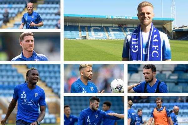 Gillingham's summer signings Jonny Williams, Max Clark, Connor Mahoney, Shad Ogie, Macauley Bonne, Scott Malone, Ashley Nadesan and Conor Masterson