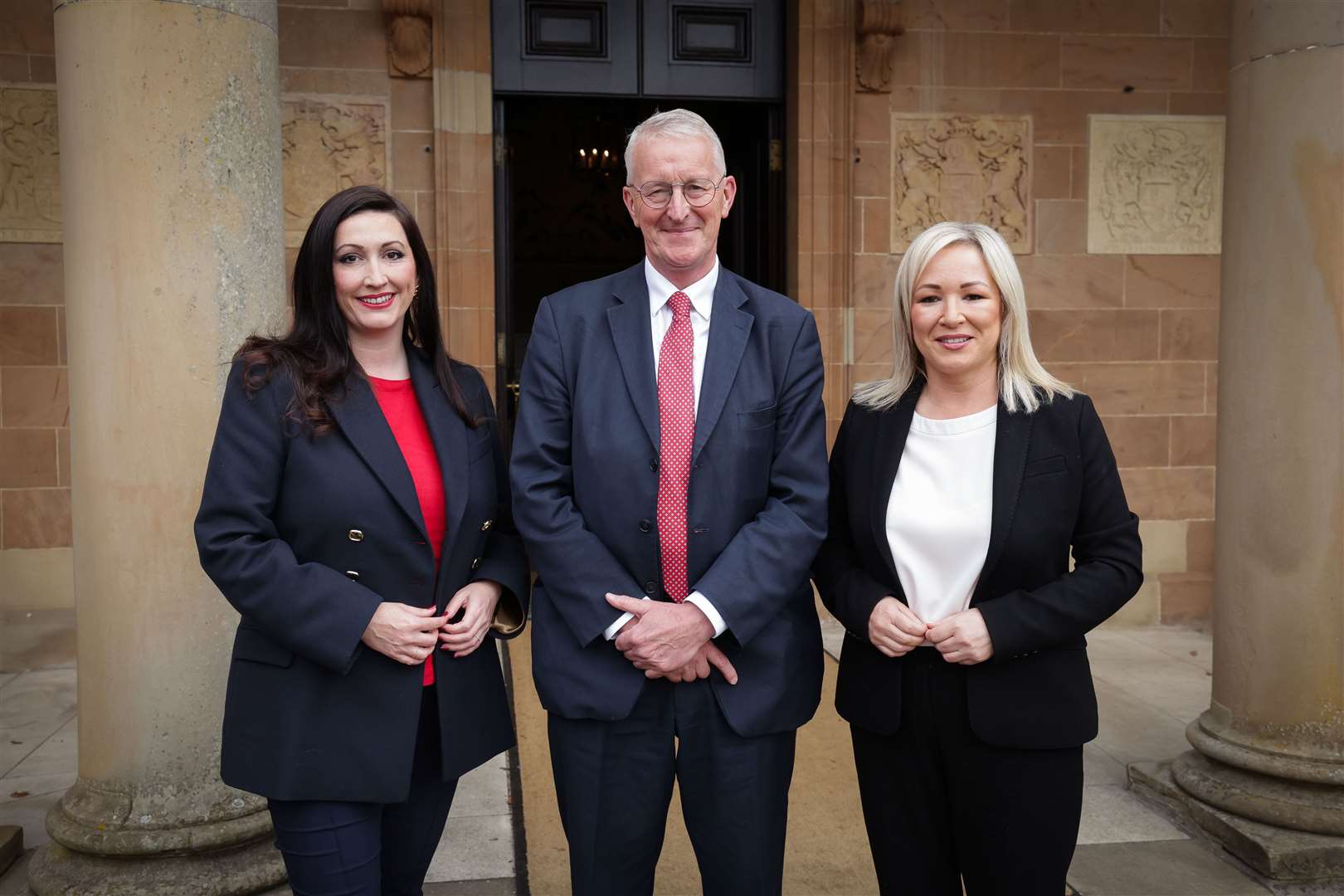 Hilary Benn meeting First Minister Michelle O’Neill and deputy First Minister Emma Little-Pengelly at Hillsborough Caste on Saturday (Kelvin Boyes/PA)