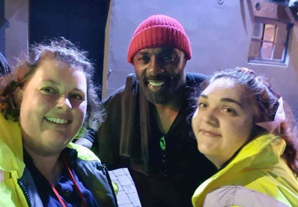 Idris Elba with Emma Honey and Dom Gratwick, from the Urban Blue Bus. Picture: Urban Blue Bus