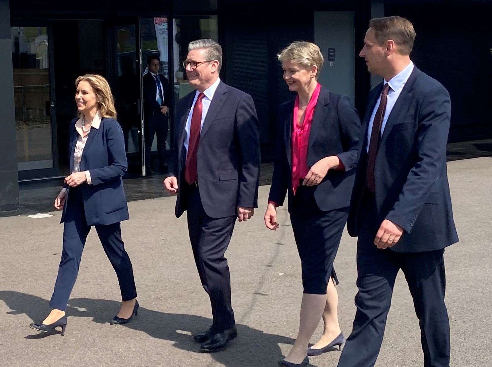 Natalie Elphicke, Keir Starmer, Yvette Cooper and Mike Tapp at Betteshanger Country Park following the Labour leader's speech