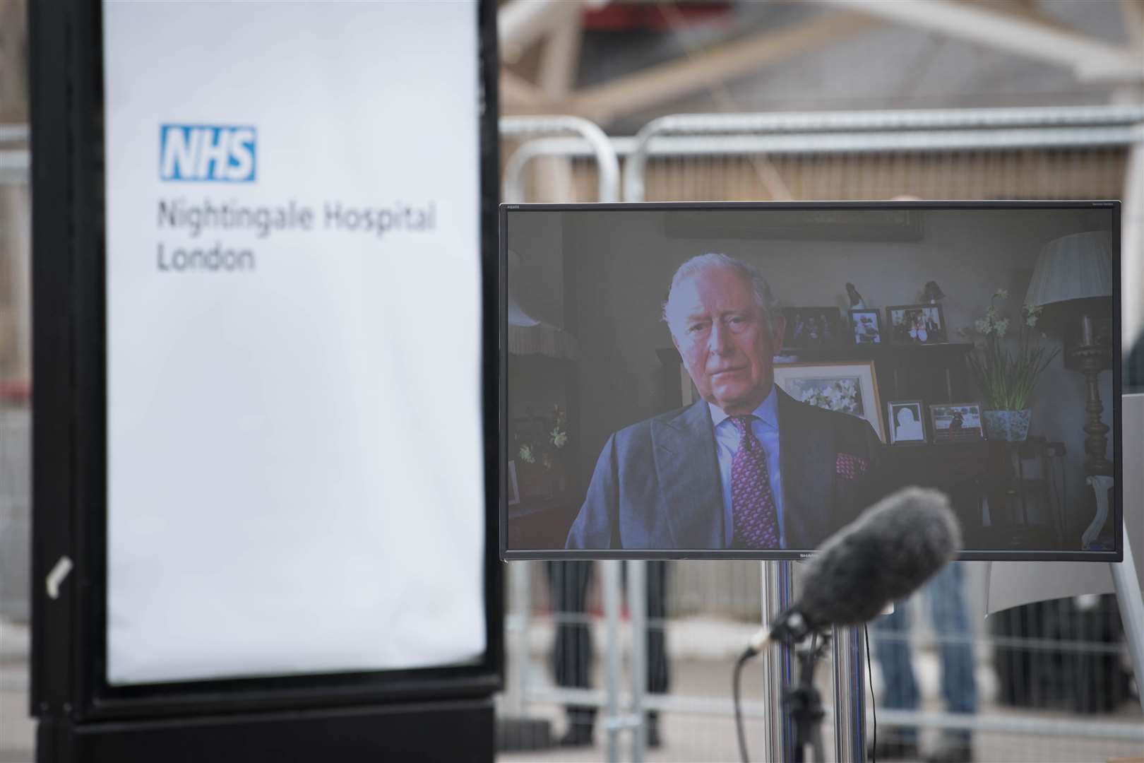 The Prince of Wales via video link from Birchall in Scotland officially opens the NHS Nightingale Hospital at the ExCel centre in London (Stefan Rousseau/PA)