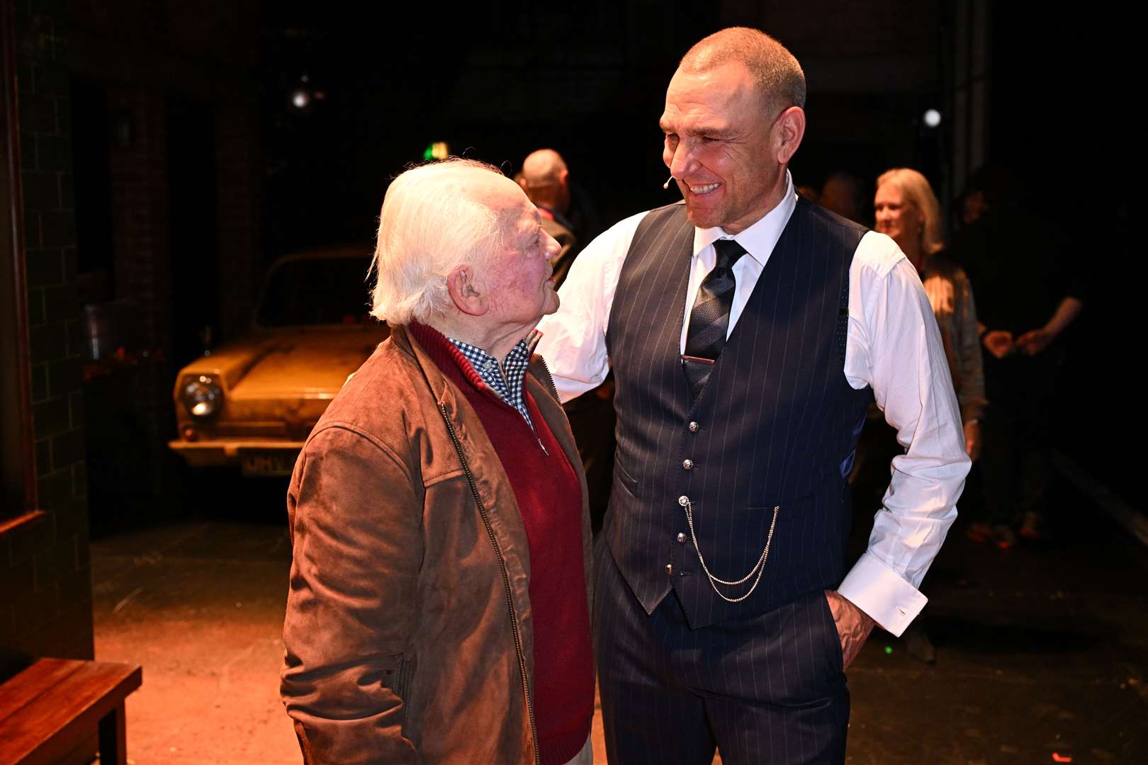 Sir David Jason with ex-footballer Vinnie Jones, who made his stage acting debut as one half of the notorious Driscoll brothers in the musical (Doug Peters/PA)