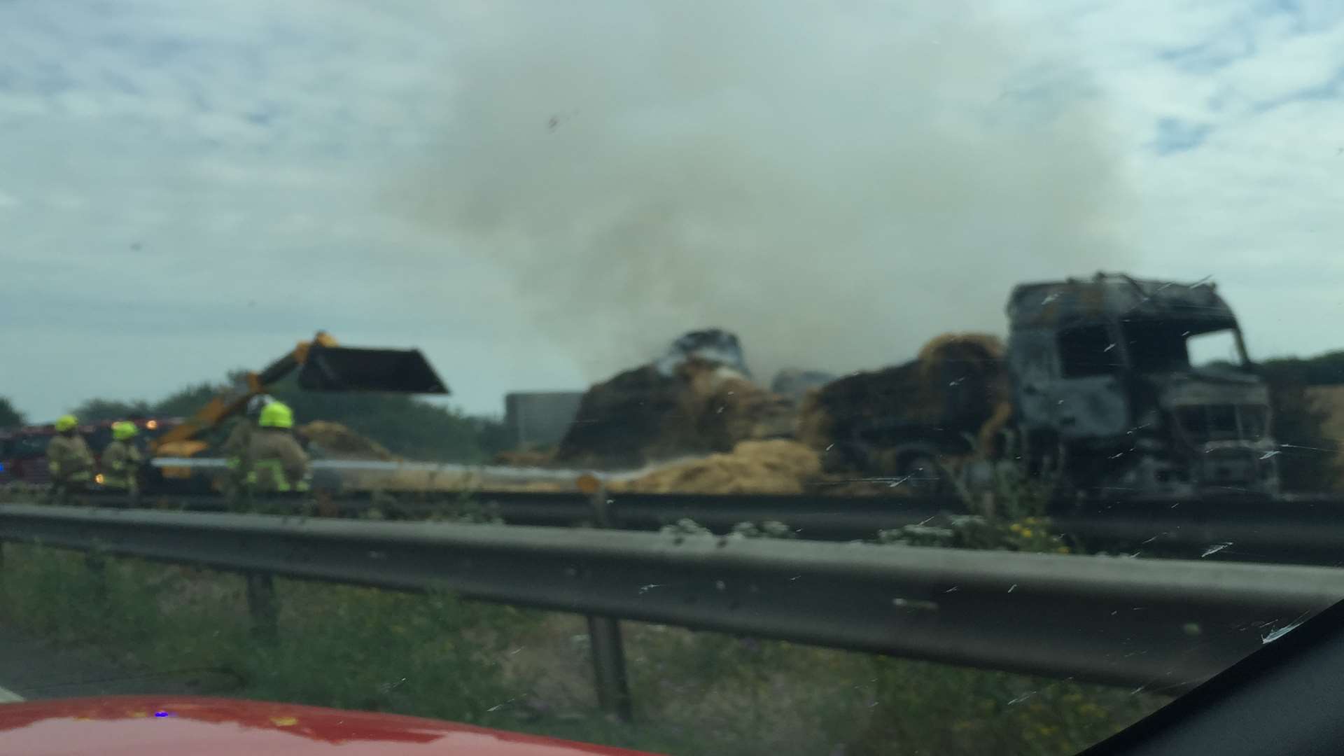 The lorry was still smouldering hours on