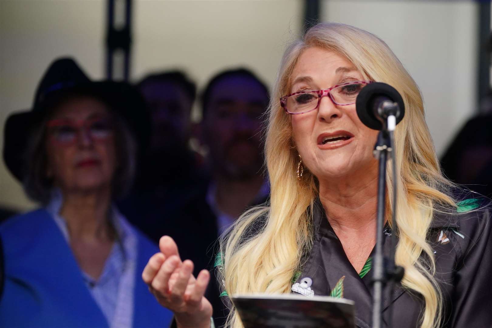 Vanessa Feltz speaking before people blew shofars and whistles in London (Victoria Jones/PA)