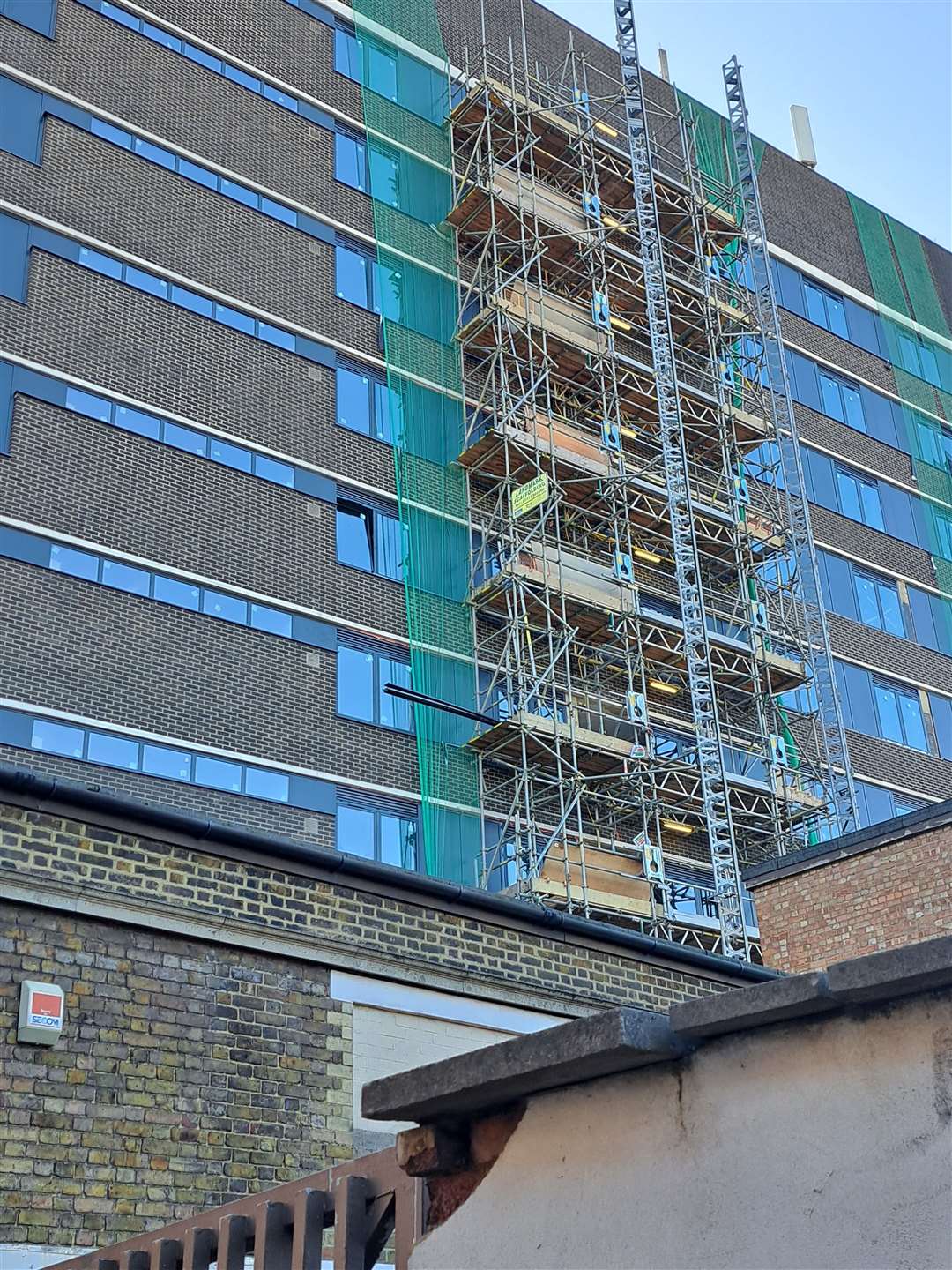 Scaffolding has been erected at the rear of Colman House