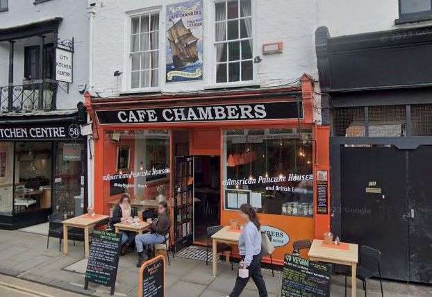 Cafe Cushman - and a place where legend has it the deal to hire the Mayflower (pictured above the door) was signed...although it may not be too accurate. Picture: Google Earth