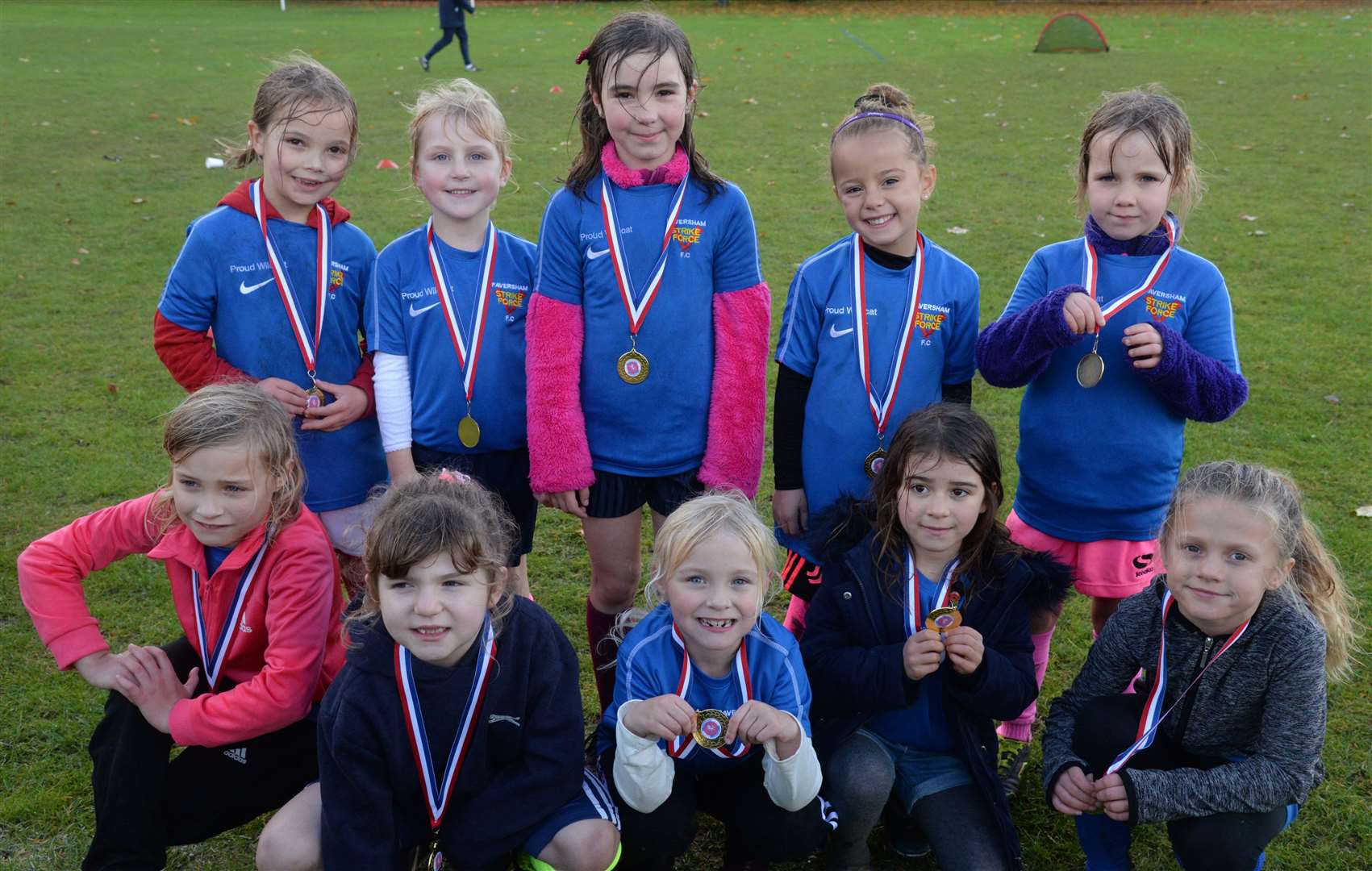 The Faversham Strike Force Thunder and Lightning under-8 teams who took part in their girls football festival in Faversham in 2018. Picture: Chris Davey