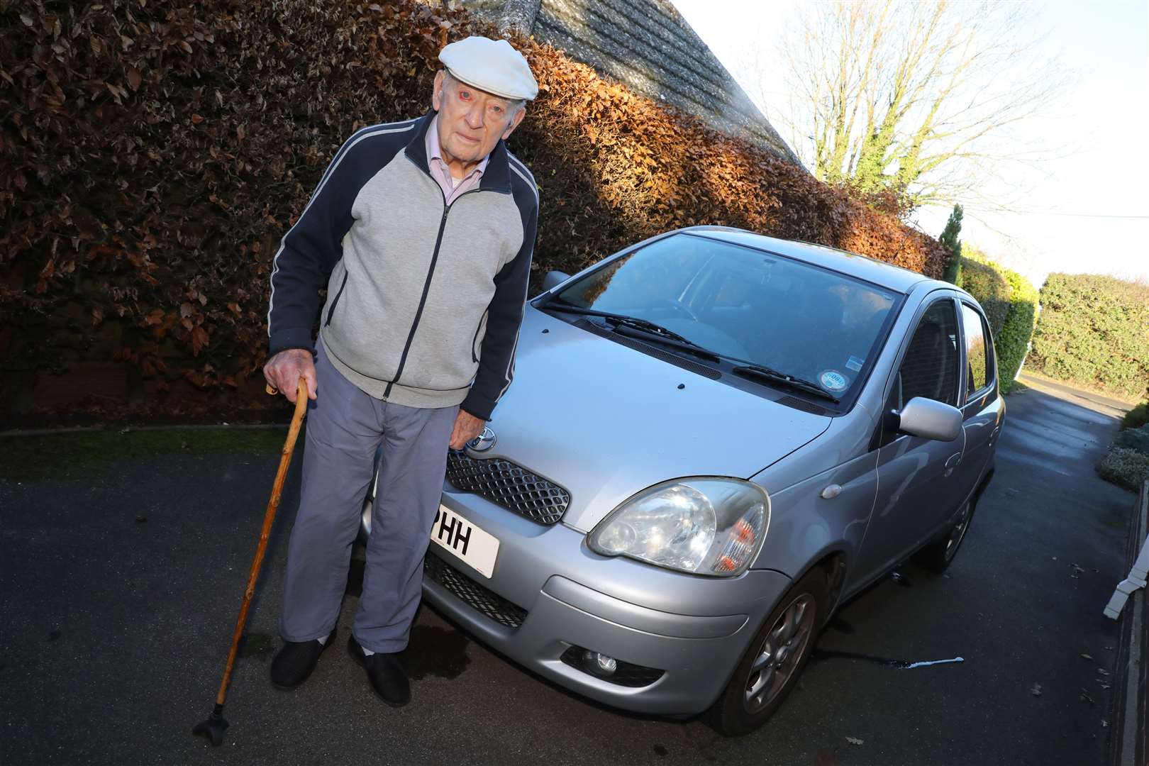 Pictured is 96-year-old Peter Hughes with his car