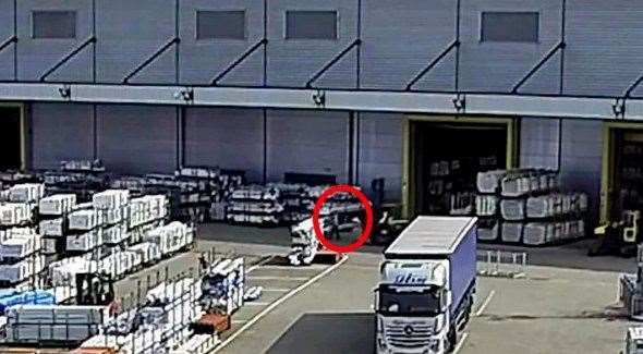 This is the moment a worker is run over by a forklift. Picture: SWNS