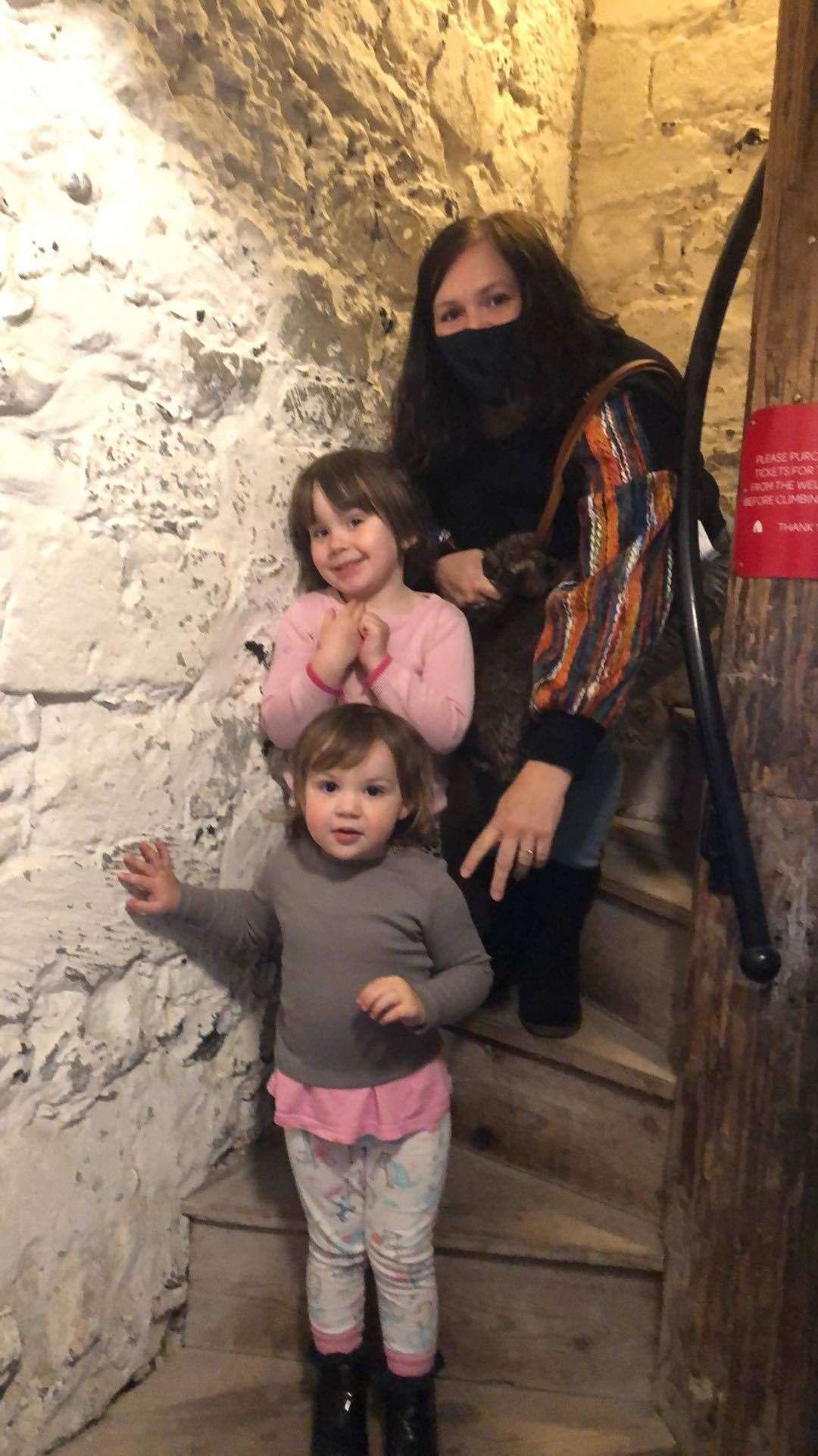 Lisa English with children Elizabeth and Eleanor are among the first to visit the tower at St Pete's when it re-opened after lockdown. Picture Annemarie Huigen