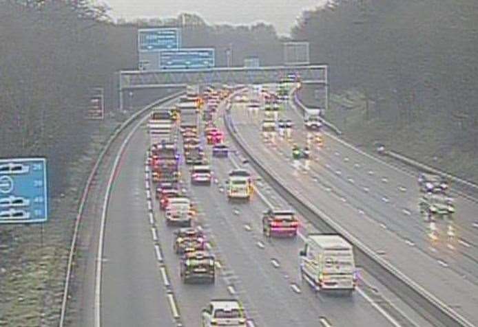 Crash involving lorry and cars on M20 near Snodland causing delays