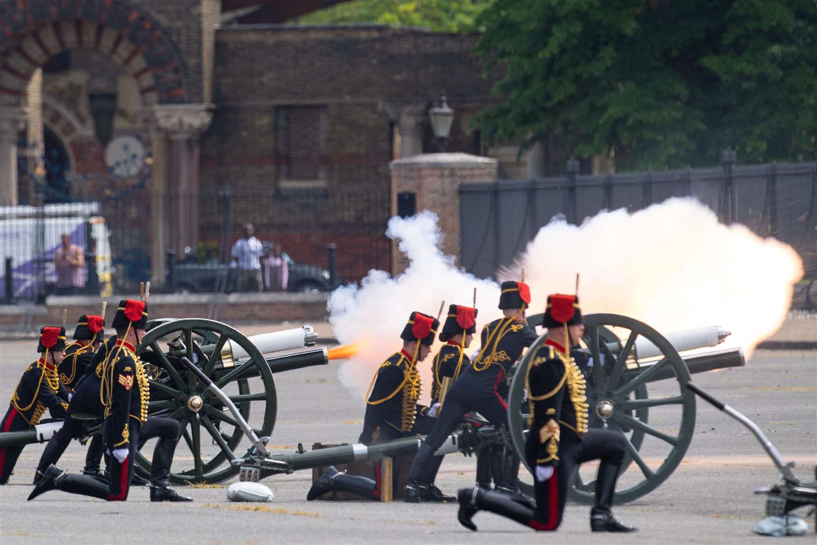 The King’s Troop Royal Horse Artillery fired 21 volleys (Dominic Lipinski/PA)