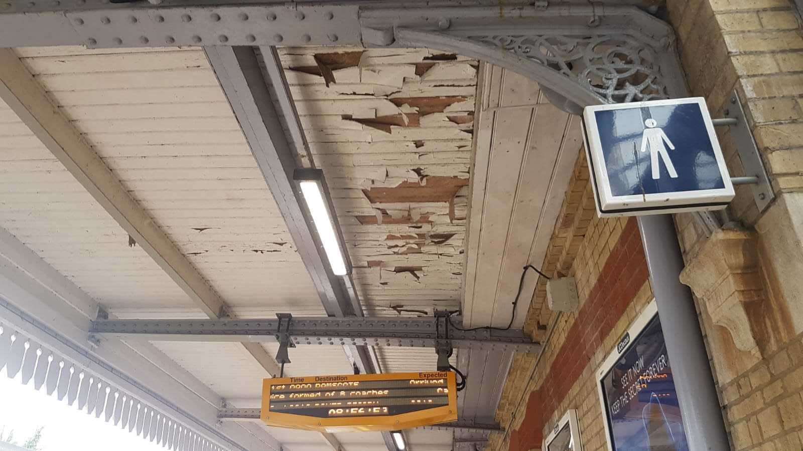 Evidence of the deterioation of Faversham train station as MP Helen Whately and the Faversham Society launch campaign to see the Grade II listed Victorian building restored by the next train franchise in Kent. Pics Katie Davis/KM (7919642)