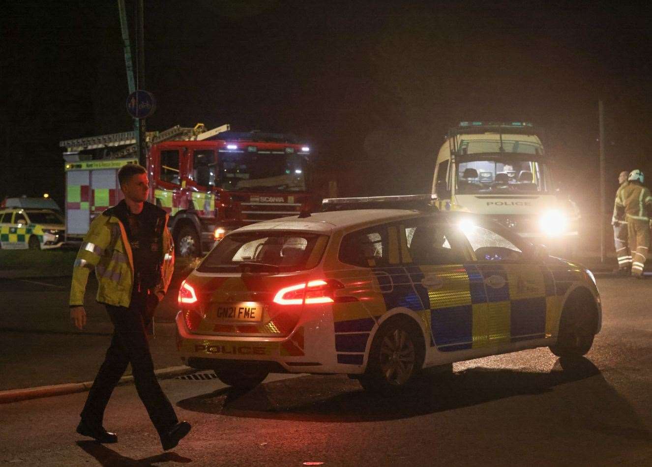 Police and fire crews at the scene in London Road, Swanley. Picture: UKNIP