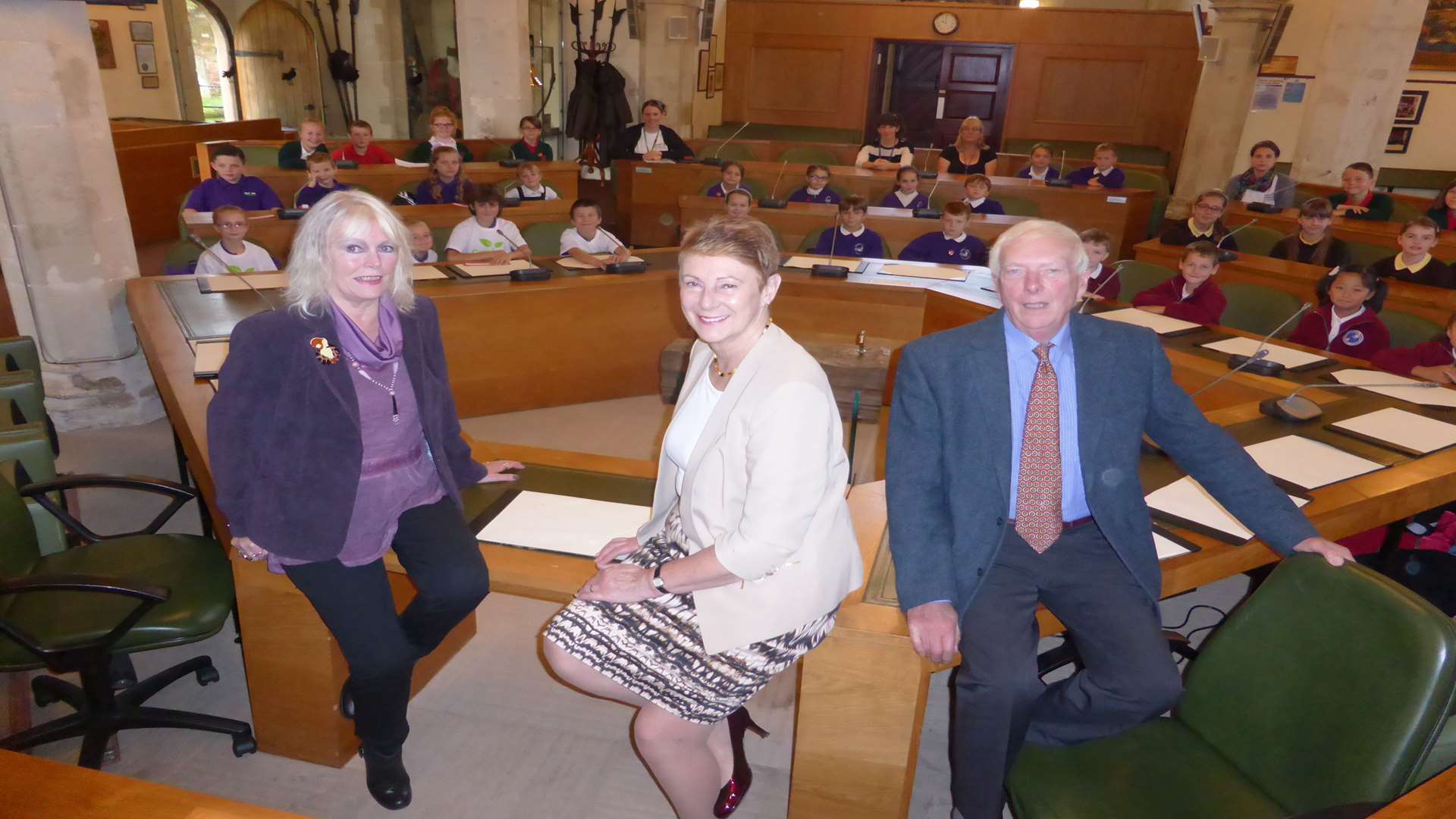 Gill Delahunty, Canterbury Cabinet Member Cllr Rosemary Doyle and Martin Vye with Green Champion delegates at the Canterbury district launch.