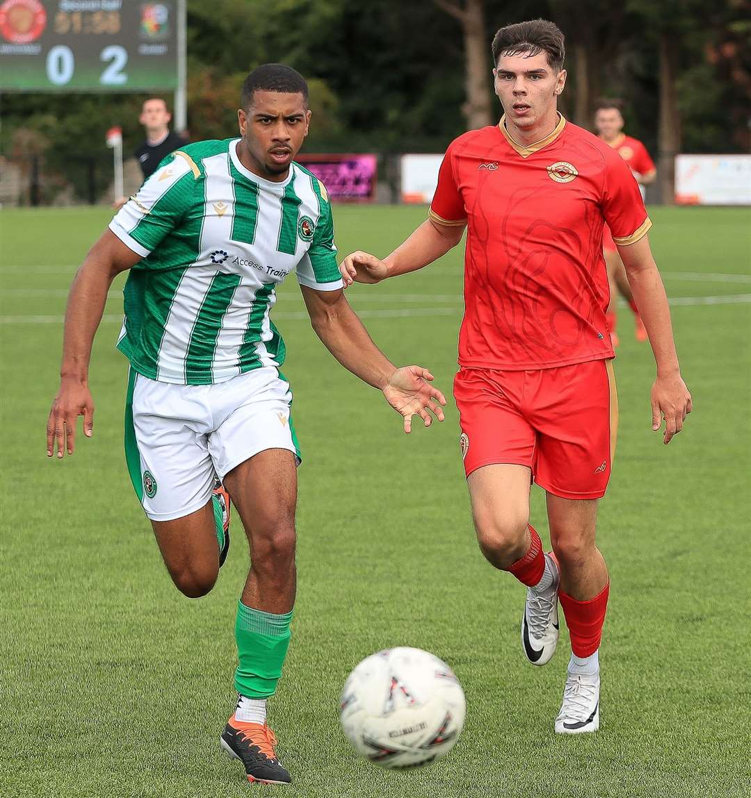 Harvey Smith in action for Whitstable Town against Rusthall. Picture: Les Biggs