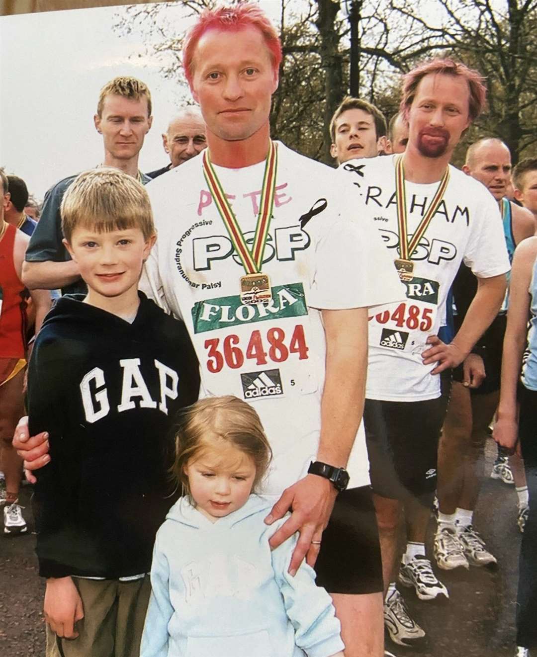 Sam Spence (black hoodie), Olivia Spence, Peter Spence and Graham Spence at the back (Sam Spence/PA)