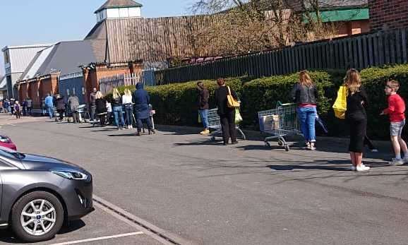 Two-metre gaps between shoppers queuing at Morrisons in Maidstone