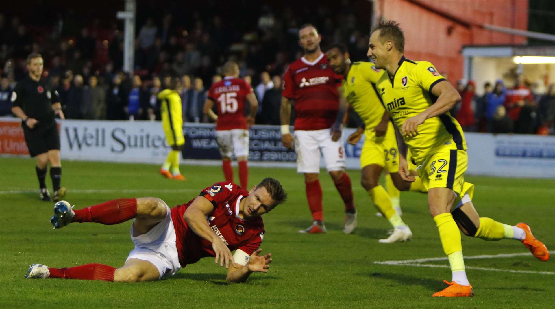 Defender Dave Winfield takes a tumble Picture: Andy Jones