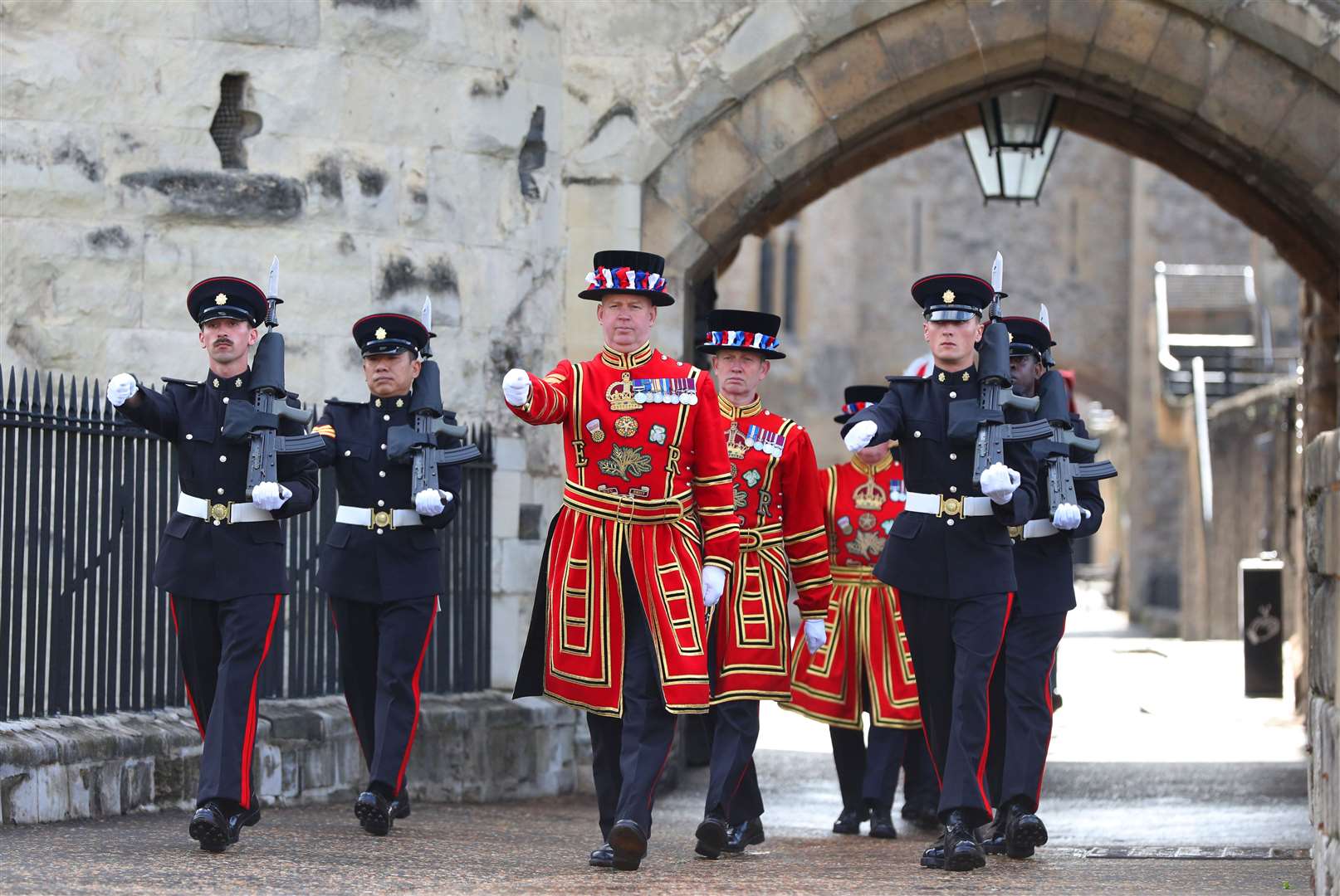 A march towards the West Door at the Tower of London (Jonathan Brady/PA)