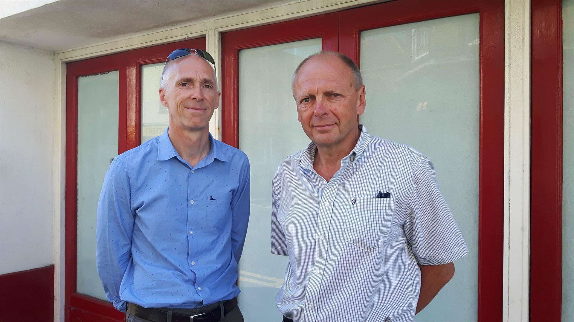 Designer Mike West and project manager Nick Stevens outside Royal Leisure Centre