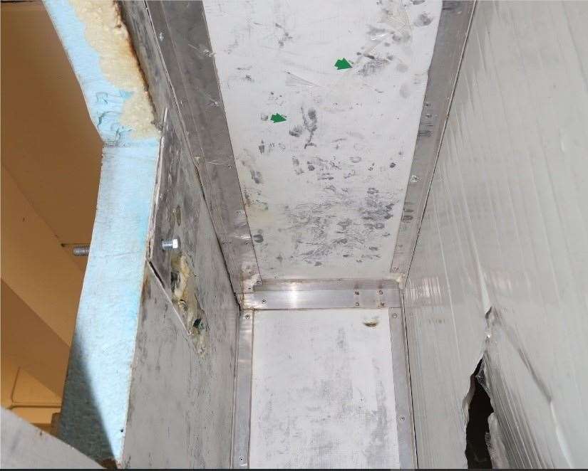 The hidden compartment constructed inside the van where migrants were rescued from on February 16 (CPS/PA)