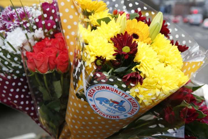 Floral tributes at the scene. Picture: Martin Apps