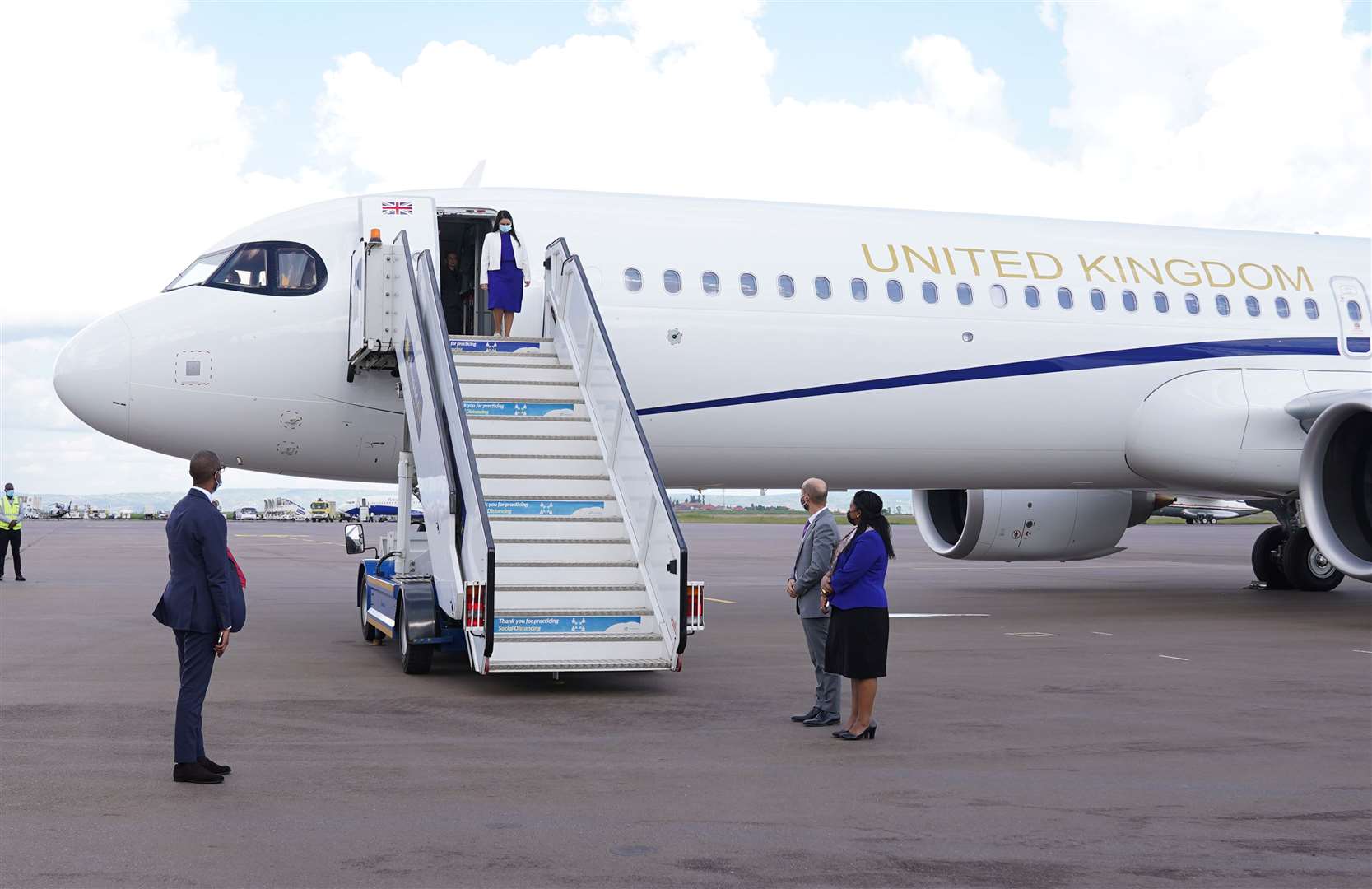 Home Secretary Priti Patel is met by delegates as she arrives in Rwanda (Flora Thompson/PA)