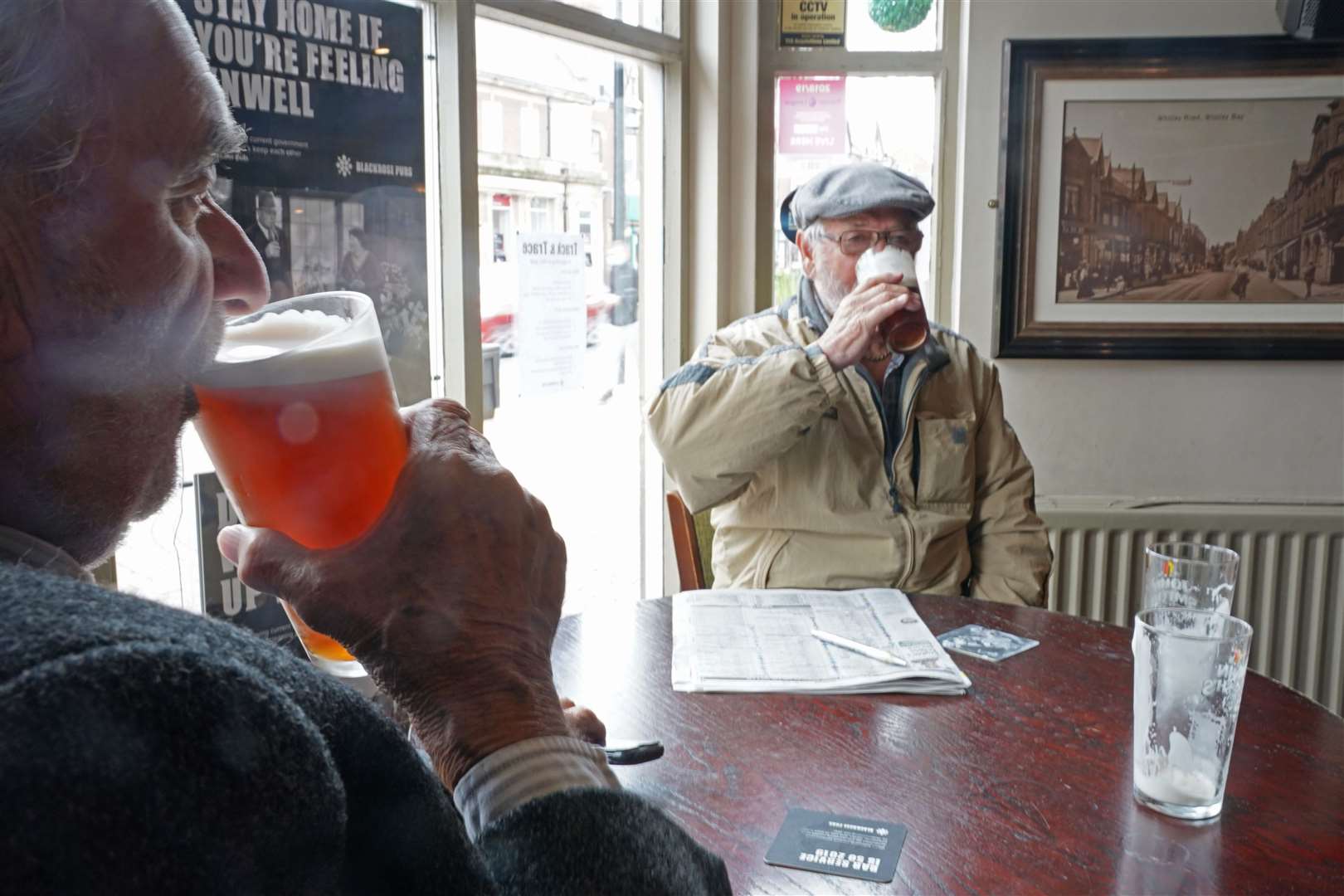 Friends were also happy to enjoy drinks together at The Victoria in Whitley Bay (Owen Humphreys/PA)