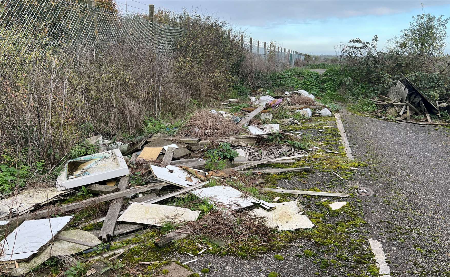 Rubbish has been dumped on the old road