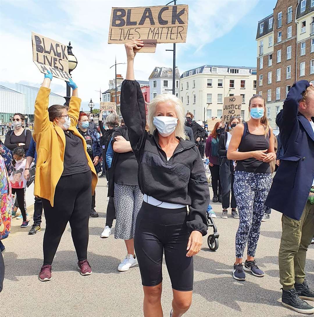 Cruise ship singer Alice Obee joins in the Margate march last week