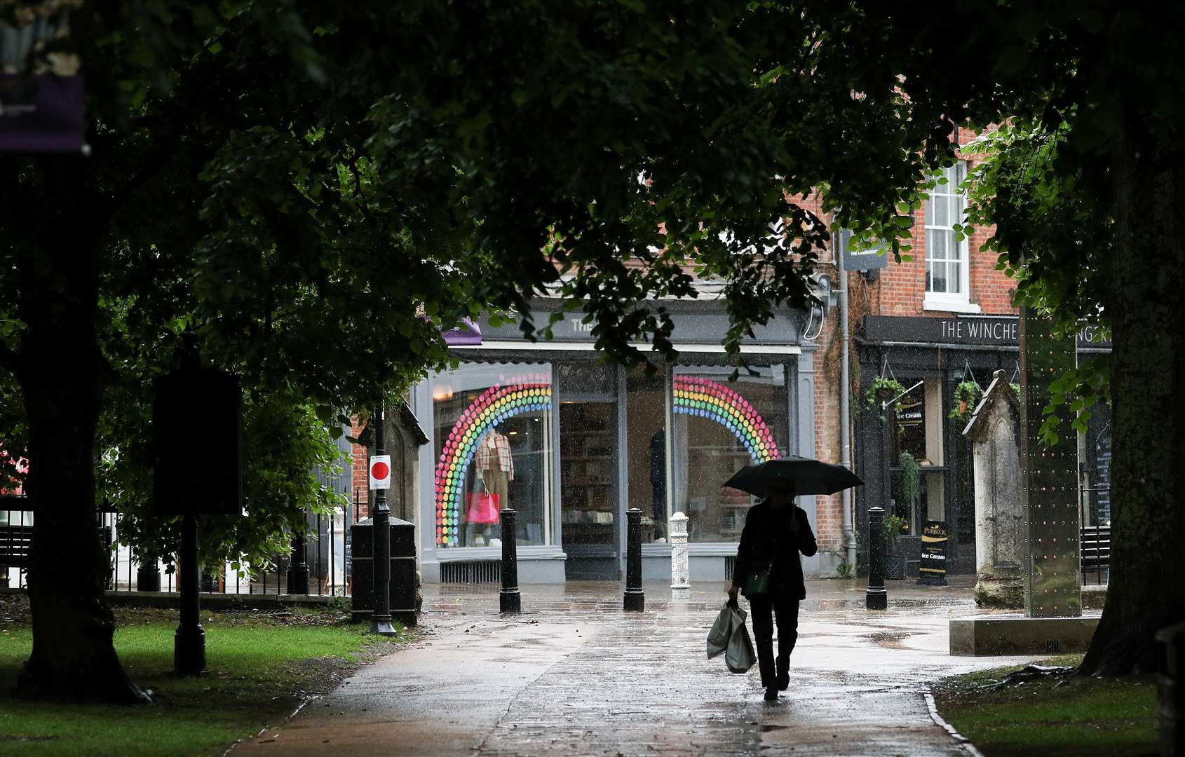 Heavy rain hit the centre of Winchester on Thursday morning (Andrew Matthews/PA)