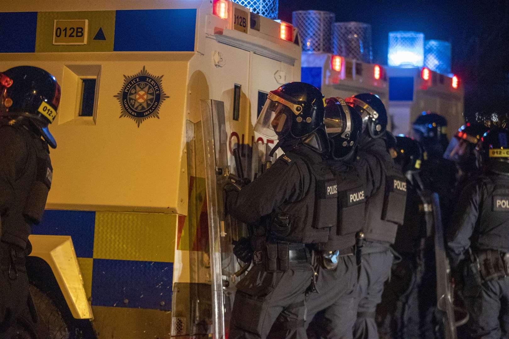 PSNI Tactical Support Group officers in attendance (Liam McBurney/PA)