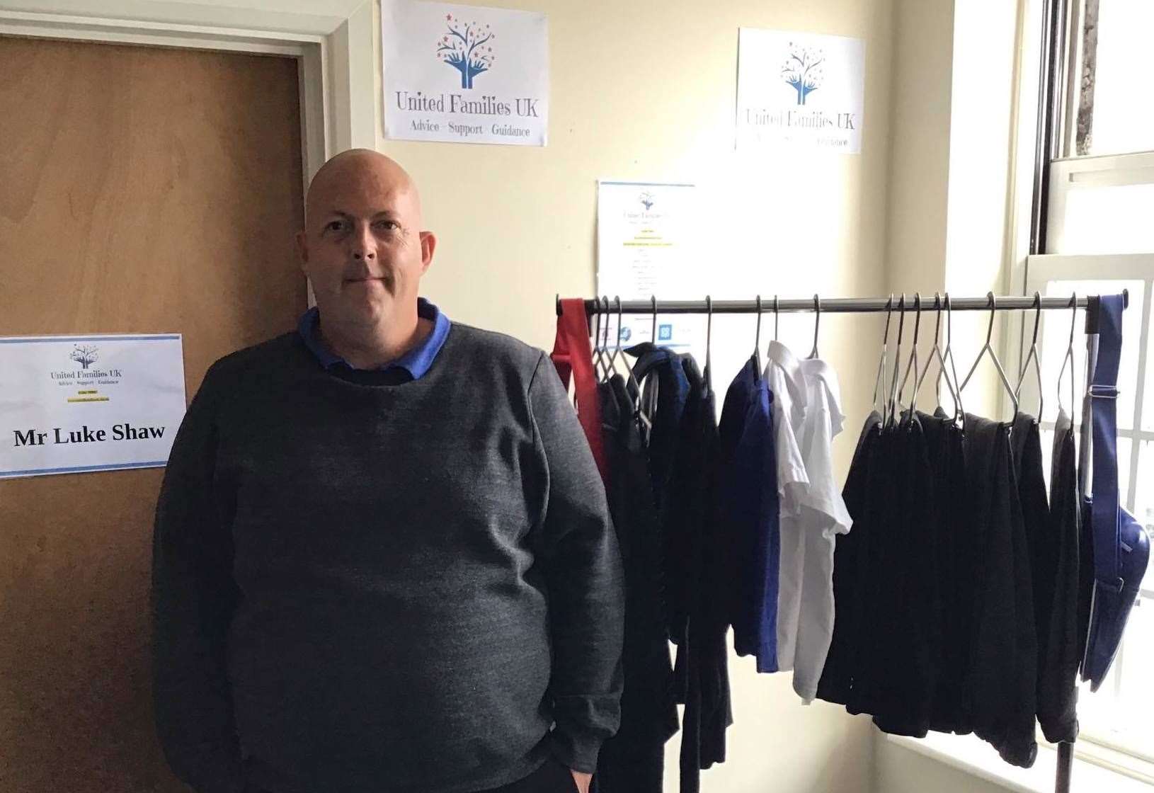 Luke Shaw, founder of United Families UK, is continuing to collect unwanted items of school uniform