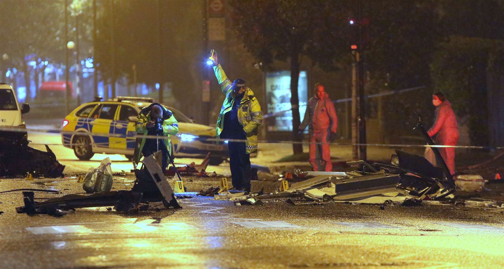 One person has been killed and 15 injured in a crash between two buses and a car in Orpington. Picture: UKNIP (20606465)