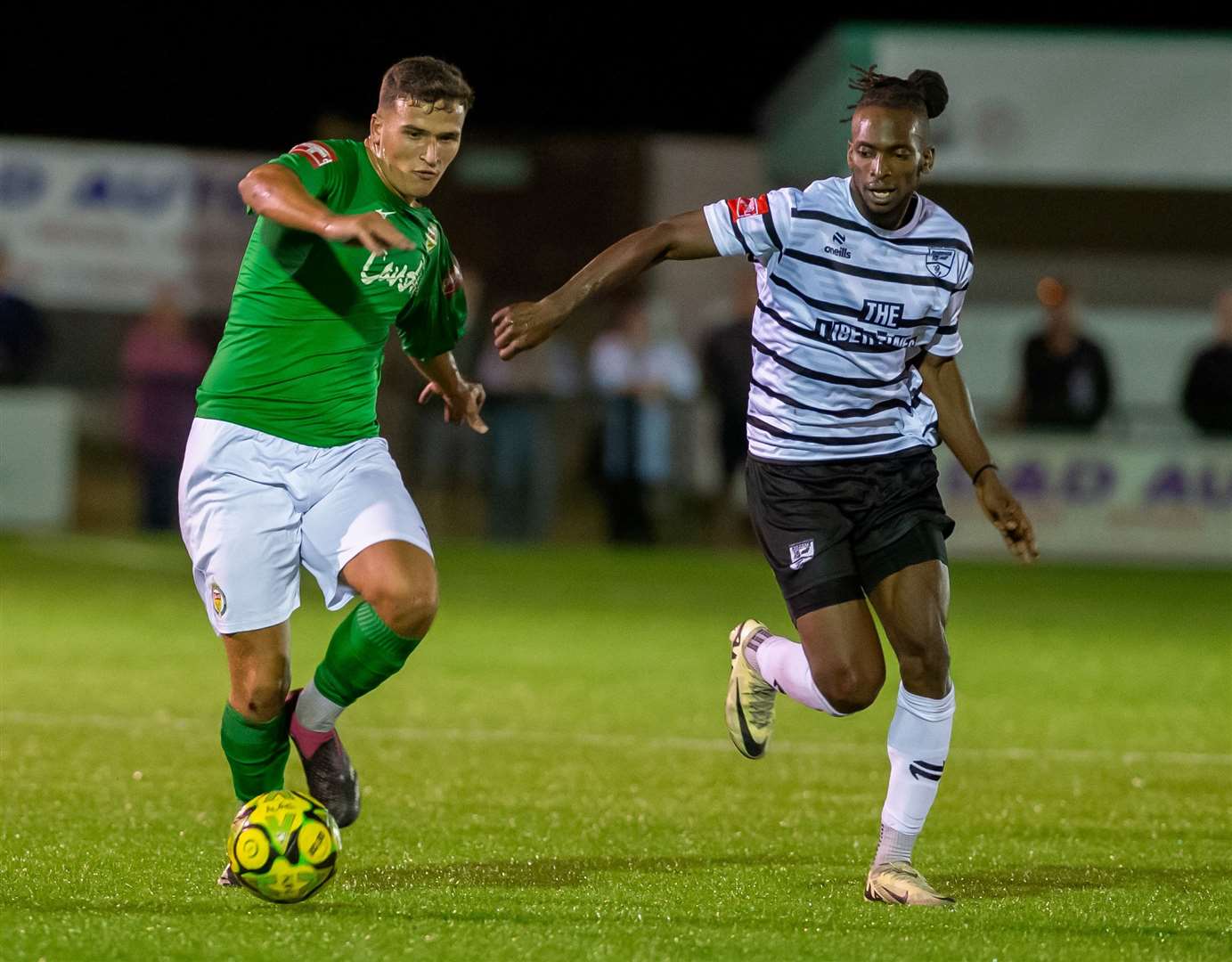 Margate striker Ibrahim Olutade, right, scored at Ashford on Frdiay. Picture: Ian Scammell