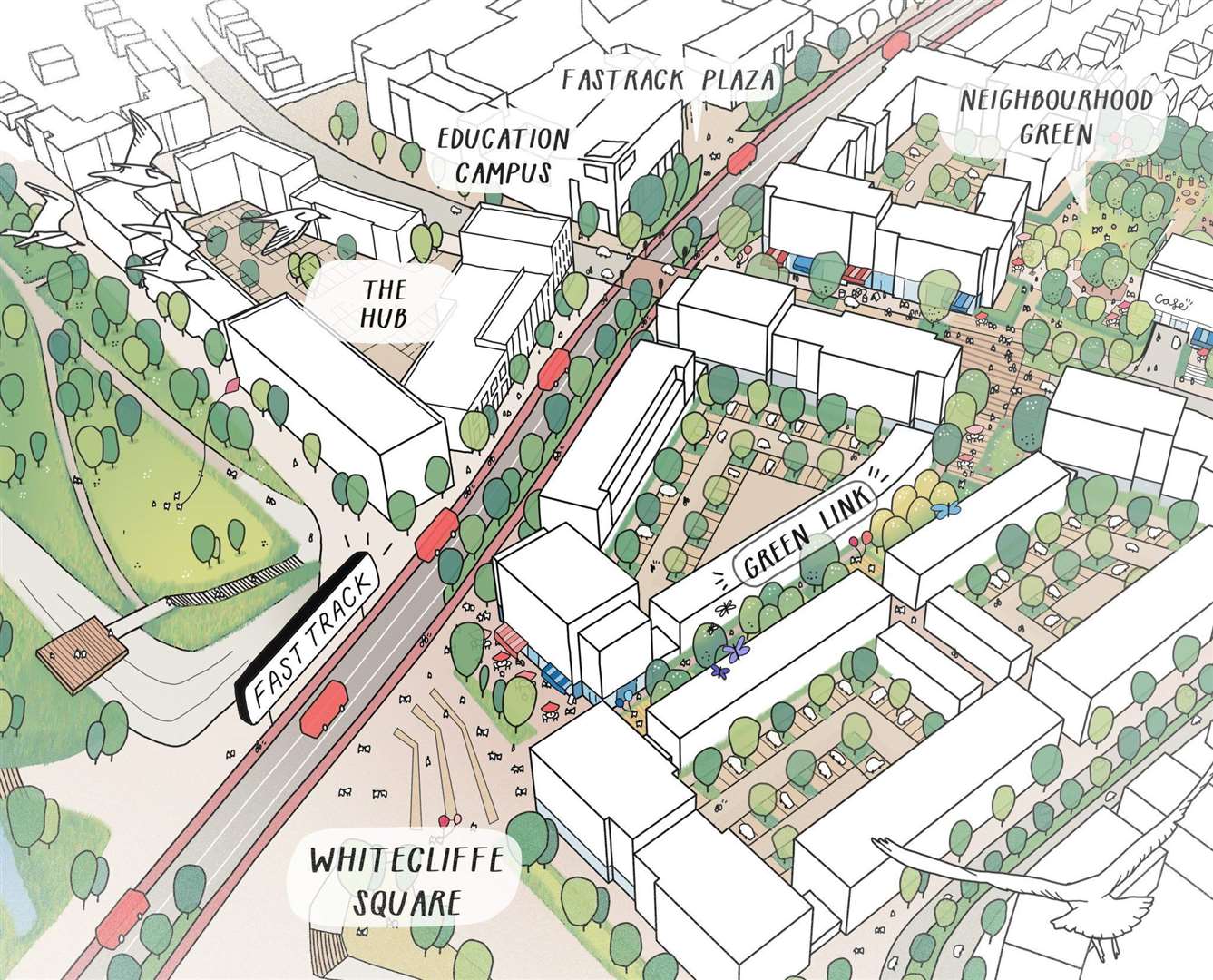 Proposed community developments and Fastrack service at Ebbsfleet Garden City. Picture: TheHub/HTA Design/FrancisKnight