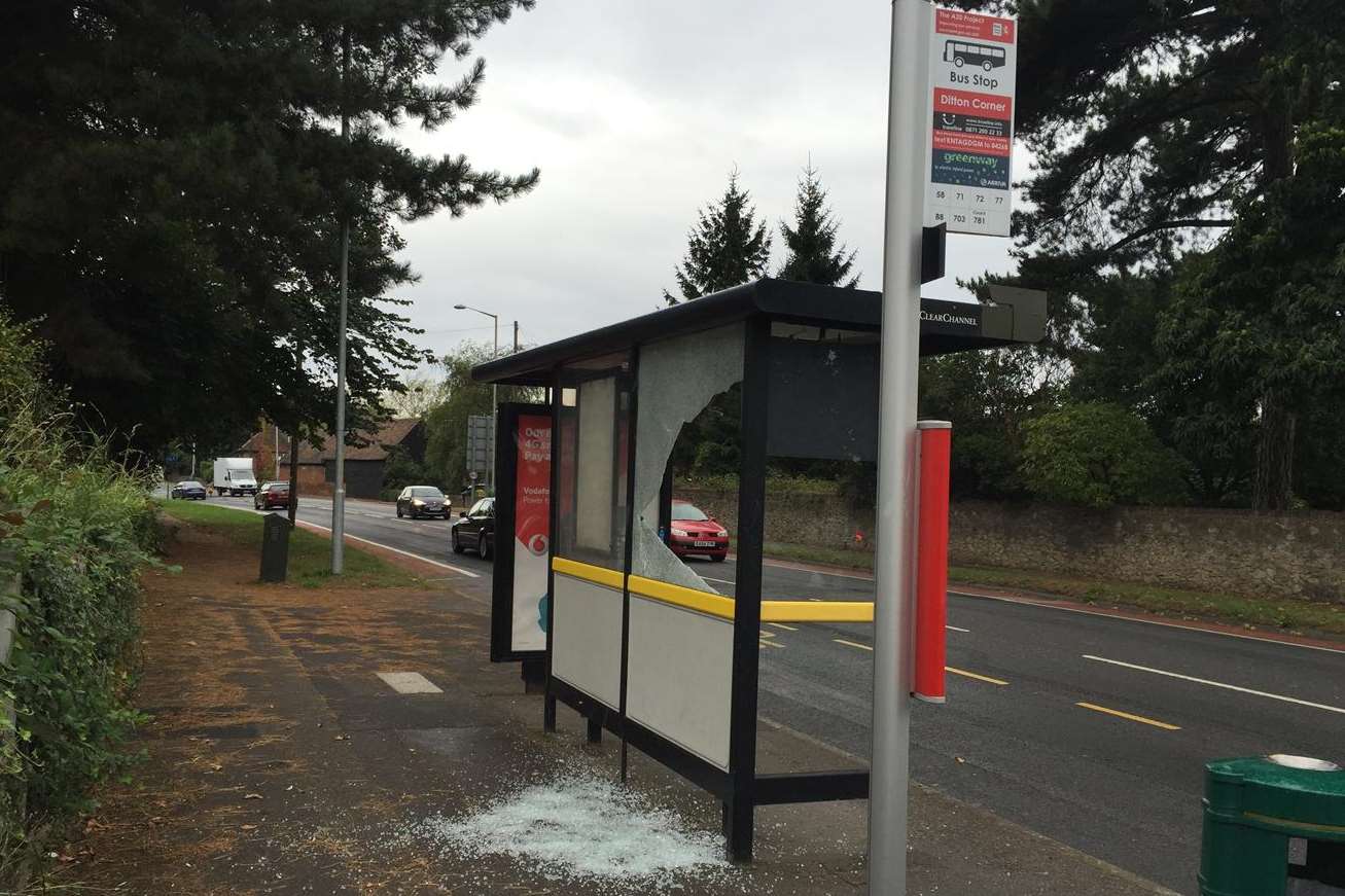 Bus stops on both sides of the London Road, in Ditton, were damaged.