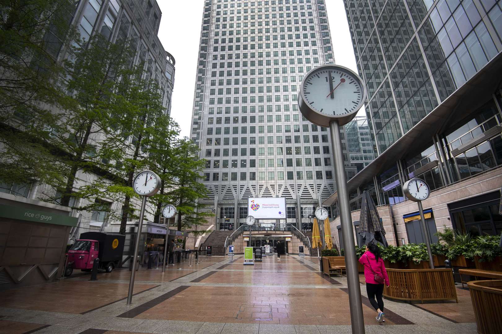 With city employees still working from home or furloughed, Reuters Square at midday is just as quiet… (Victoria Jones/PA)