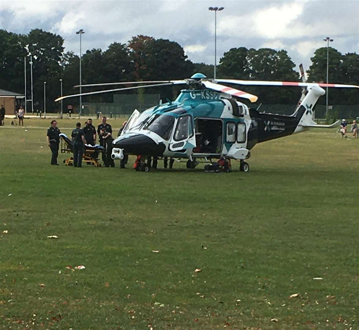 An air ambulance was pictured landing at the Great Lines Heritage Park