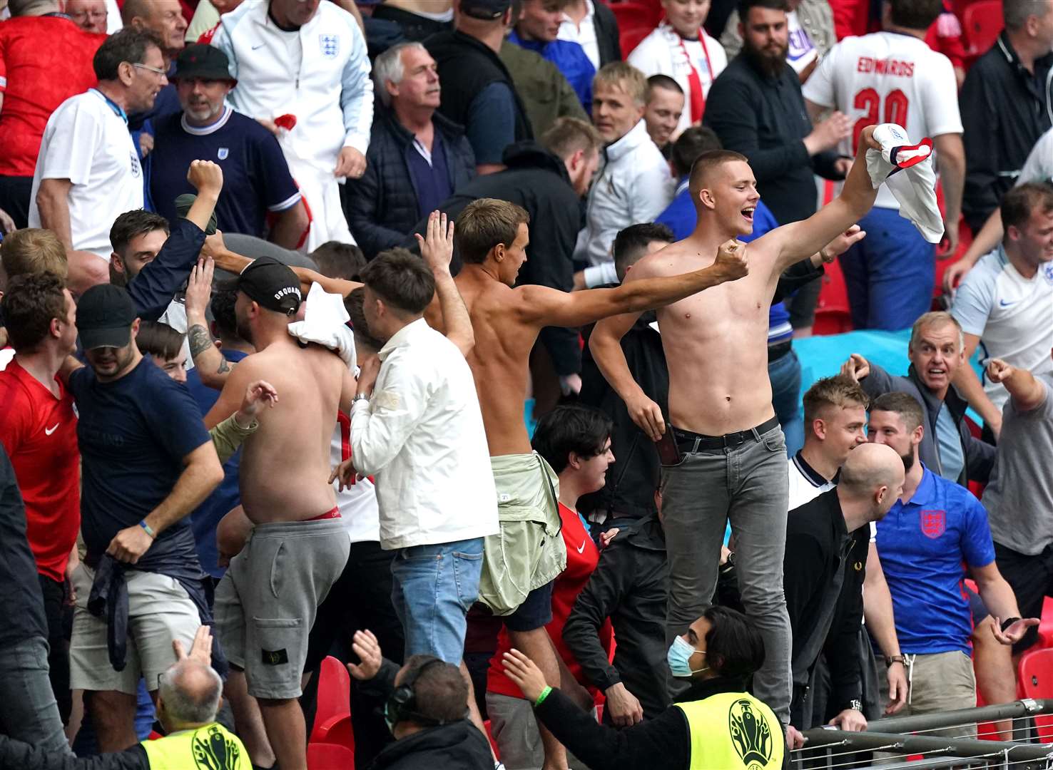 England fans celebrate the team’s victory over Germany in the last-16 round (Mike Egerton/PA)