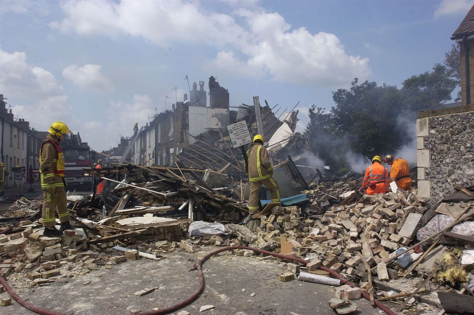 Two homes were reduced to rubble and others were severely damaged