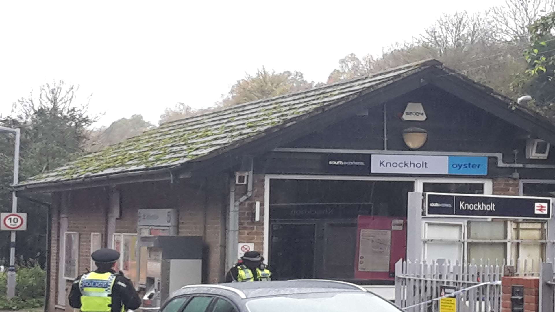 Police at Knockholt station on Monday