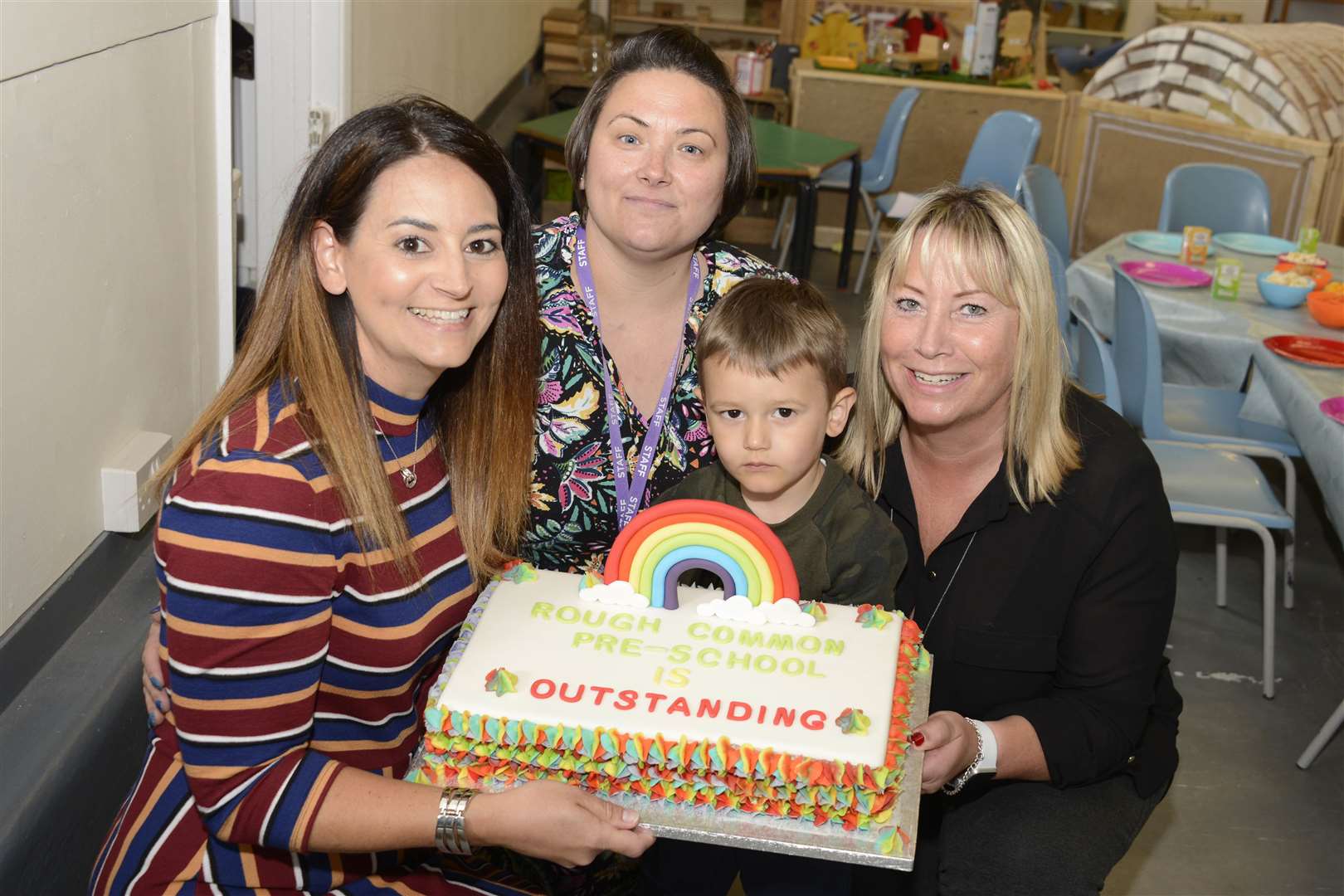 Rough Common Pre-School directors Michelle Seary, Janine Scott and area manager Nicola Webb with three-year-old Zac Seary