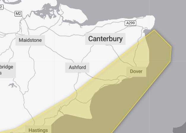 A yellow weather warning comes into force tomorrow at 7am as strong winds are set to batter southeast Kent. Picture: Met Office