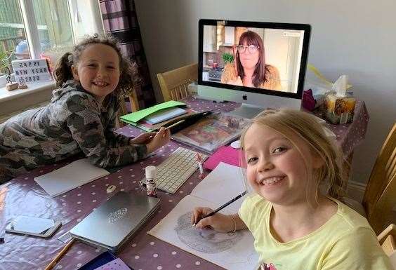 Maya Shepelev (right) being home schooled with her sister Lola