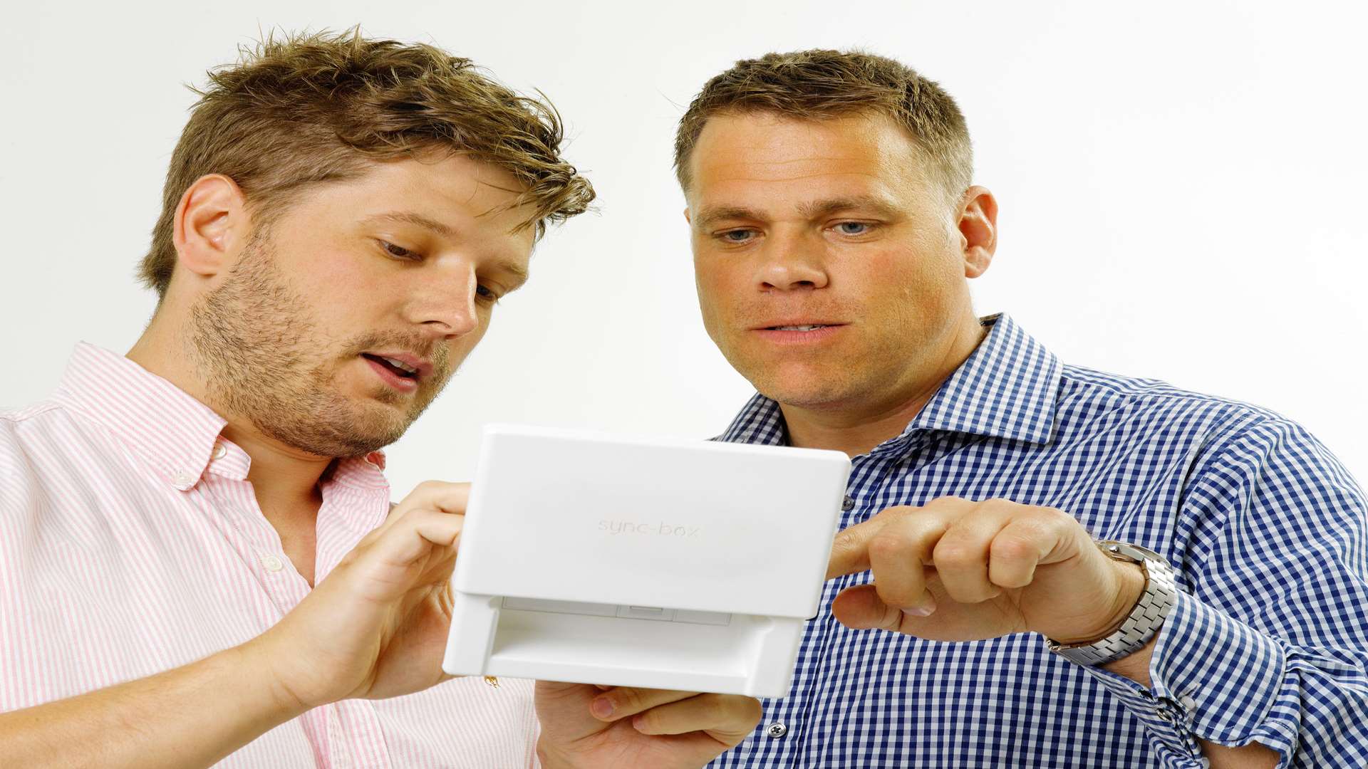 Steve Noyes and Duncan Summers with their Sync-box. Picture: Enterprise Foundation