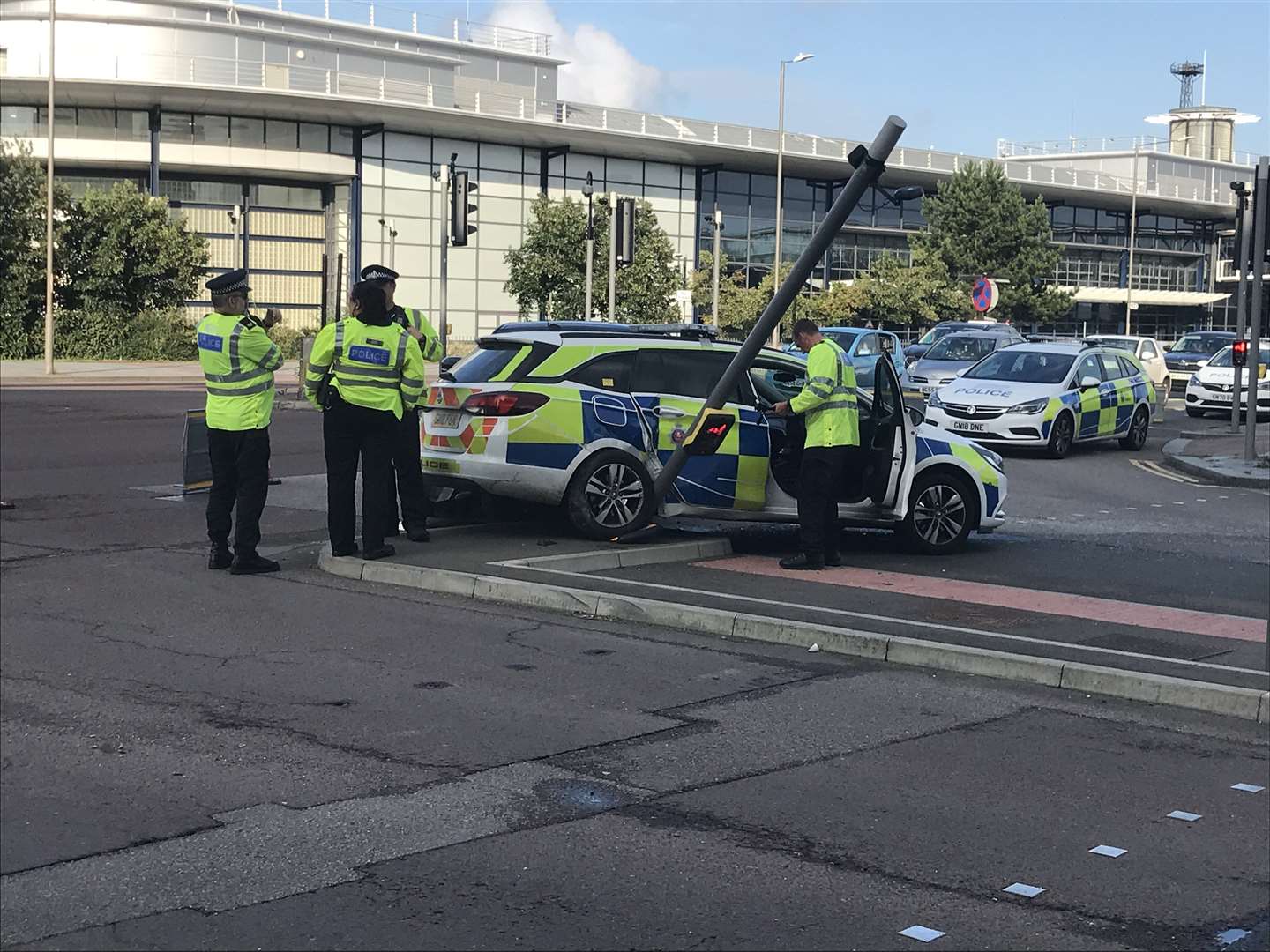 A police car has been damaged after an accident at the junction of Beaver Road and Victoria Road in Ashford (49645013)