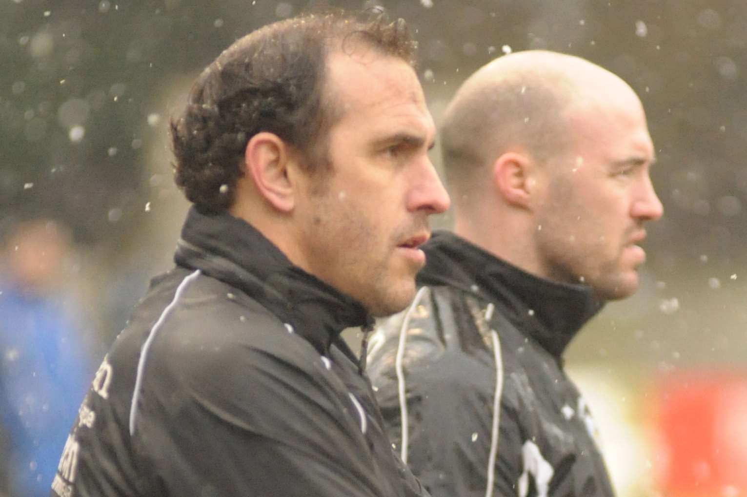 Chatham Town assistant manager Peter Hawkins with boss Kevin Watson, right